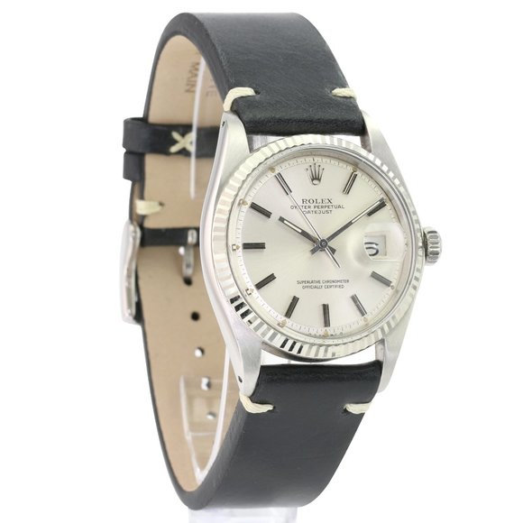 Rolex Mens Datejust Silver Dial Black Leather 36mm - Picture 6 of 7